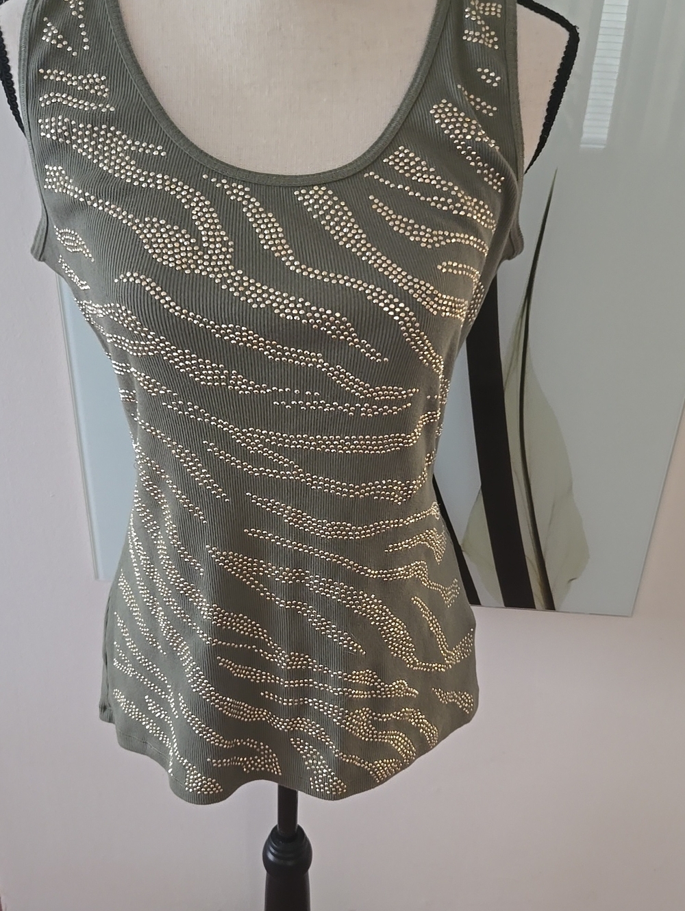 Style & Co. Olive Green Studded Ribbed Tank